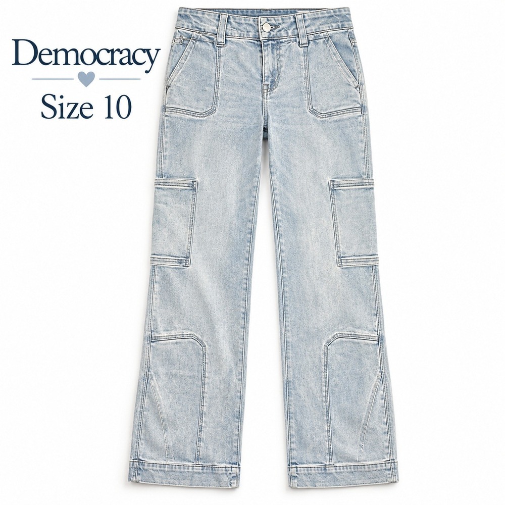 Democracy Ab Solution Cargo Jeans Women's Size 10 30x31 Light Wash Wide Leg